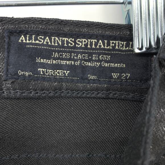 AllSaints Women's Size 27 Petrel Brodie Coated Skinny Jeans Black Ankle Zip - Picture 6 of 7